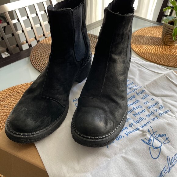 Fluevog Black Suede Chelsea-Style Boots Size 10 - Picture 2 of 7